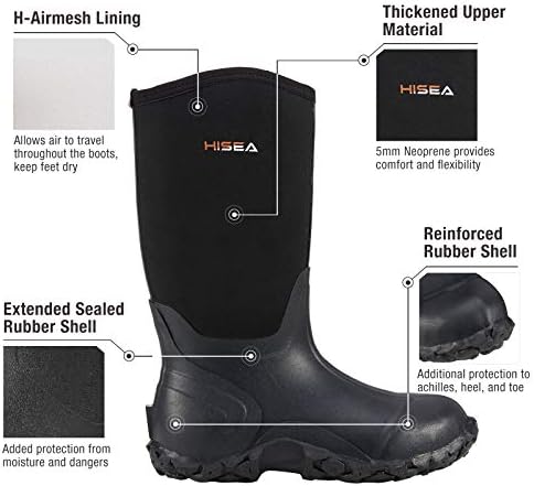 HISEA Men's Rain Boots Neoprene Rubber Boots Waterproof Insulated Mud Boots