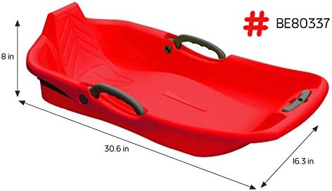 BELLI Red Plastic Toboggan, Snow Sled, 1 seat with Brake & Handle Cord, for Kids BE80337