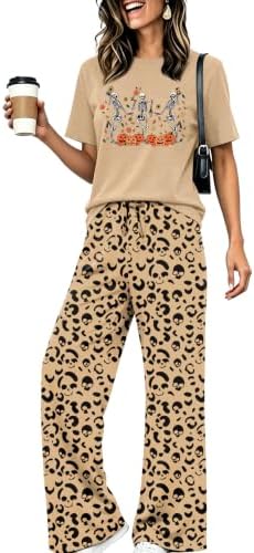 Skull Sets for Women Halloween Bloody Shirts Dancing Skeleton 2 Pc Set