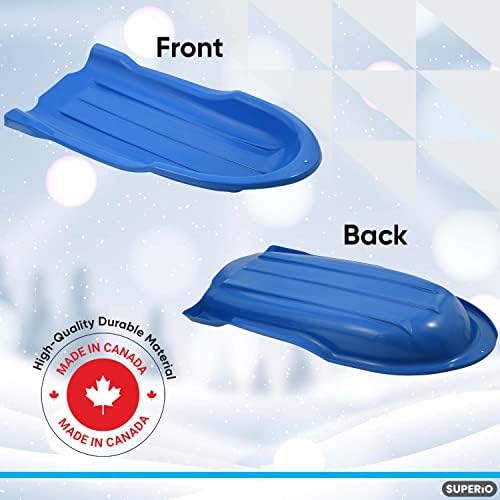 Superio Toboggan Snow Sled for Kids and Adults, 46" Heavy Duty Plastic Open Back Slider with Handles and Hole for Pull Ropes- (Ropes Excluded) Kid and Adult Winter Fun