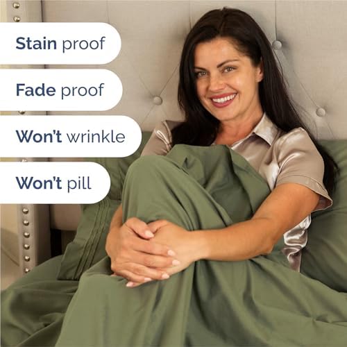 Split King Size 5 Piece Sheet Set - Comfy Breathable & Cooling - Sage Green