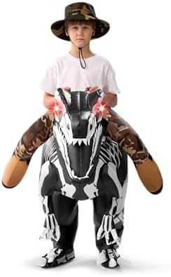 Spooktacular Creations Kids Halloween Inflatable Costumes, Skeleton Raptor Blow up Outfit, Ride on Dinosaur Inflatable Suit