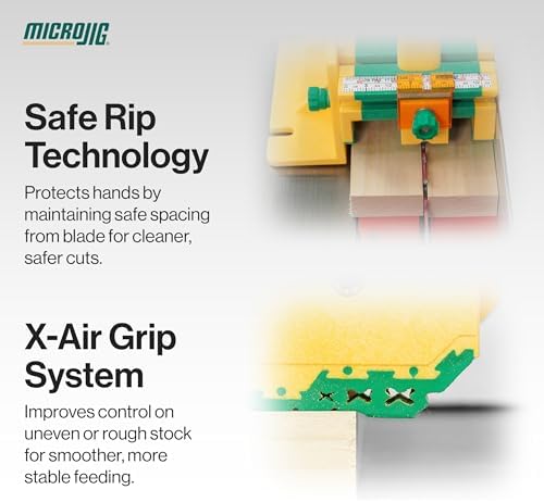 MICROJIG GRR-RIPPER Table Saw Push Block for Precision Cutting, Woodworking Safety Tool with Enhanced Grip Control, Router and Jointer Compatible, GR-200AIR