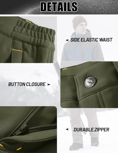 MAGCOMSEN Men's Ski Snow Pants Waterproof Fleece Lined Winter Hiking Pants