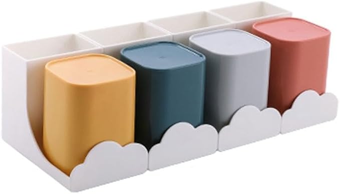 Toothbrush Rack White Toothbrush Holder, Three Or Four-person Toothpaste Holder, Multi-storage Space Storage Rack with Colorful Cups Bathroom Toothbrush Holder(L29.6)