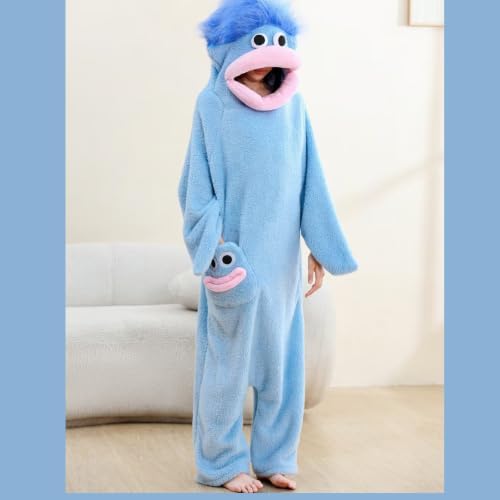 Unisex Funny Big Mouth Monster Plush Hooded Onesie Sleepwear