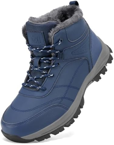 Mens Winter Snow Boots with Warm Fur Lined Non Slip Comfort Hiking Booties