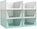 Pinkpum Green Boy Closet Organizers and Storage Stackable Plastic Drawer Basket for Clothing Stackable Storage Bins Shelf Storage Container for Rv Closet Wardrobe Bedroom Bathroom Playroom Man 6 Pack
