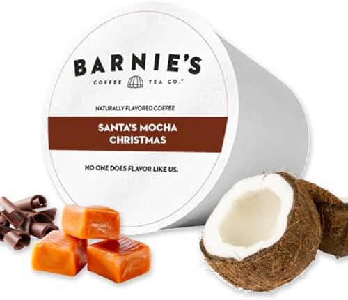 Barnie's Coffee Santa's Mocha Christmas Single Serve Coffee Pods with Coconutty, Caramel, Mocha Flavor, Medium Roast Arabica Coffee Beans Compatible with Keurig Brewers, 48 Count
