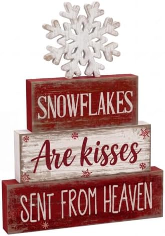 Moucuny 4 Pcs Christmas Table Decoration Winter Snowflake Wooden Block Sign