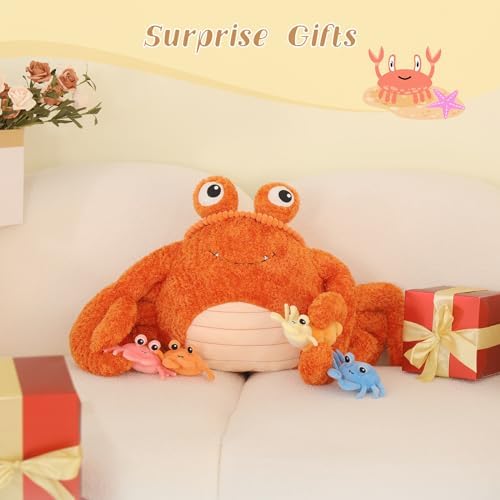 MorisMos Crab Stuffed Animal, 32" Large Mommy Crab with 4 Babies