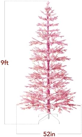 Best Choice Products Pre-Lit Sparse Christmas Tree 9ft Artificial Flocked Pine Holiday Décor Aspen Noble Fir White & Multicolor LED Lights- Pink