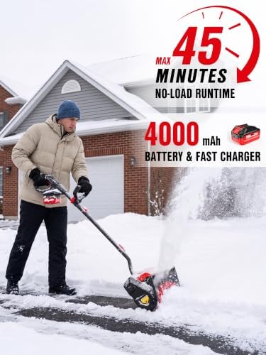EWORK 20V 12-Inch Cordless Snow Shovel with 4.0Ah Battery and Fast Charger