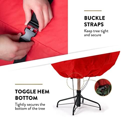 ZOBER Upright Christmas Tree Storage Bag With Drawstring Hem - Oxford Waterproof Fabric Christmas Tree Bag For Storage Box For Xmas - Strong, Durable Straps & Handles (Red W/Straps, 9 Feet)