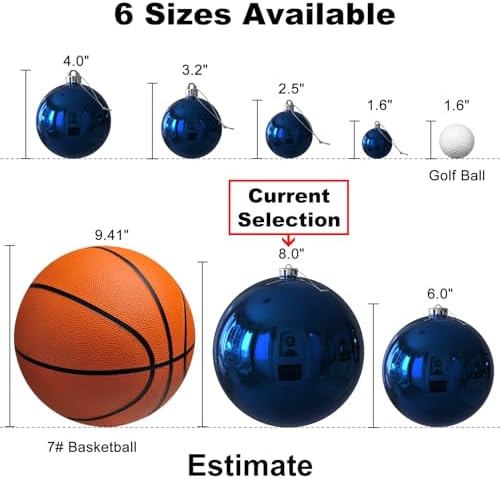 Navy Blue 8.0" Extra Large Christmas Balls Ornaments - Christmas Tree Decorations Shatterproof Shiny Hanging Balls for Birthday Holiday Wedding Decorations Set of 2pcs