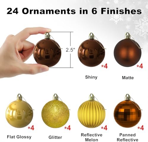 Bronze & Gold 2.5" Christmas Balls Christmas Tree Decoration Ornaments Shatterproof Hanging Balls for Birthday Halloween Holiday Wedding Decorations Set of 24pcs