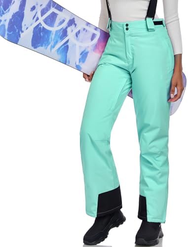Women's Snow Ski Pants Insulated Winter Warm Outdoor Waterproof Snowboard Pants Bibs Detachable Suspender