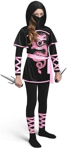Spooktacular Creations Black and Red Ultimate Ninja Dragon Costume Set for kids, Girls, Halloween Dress Up