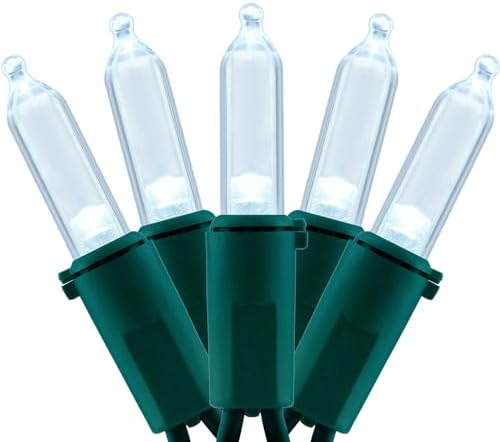YULETIME 200 Cool White LED Christmas Lights, 66 ft Green Wire String Light