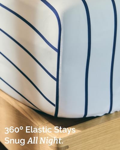 Full 4 Piece Striped Sheet Set - Soft, Breathable & Cooling - Navy Stripe
