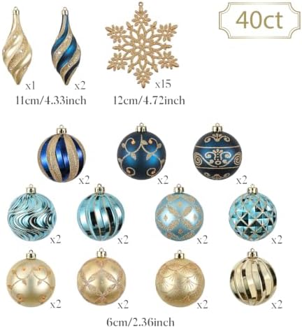 Valery Madelyn 40ct Christmas Tree Decorations Ball Ornaments Set Medium