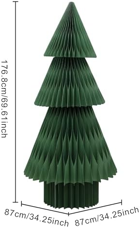 70" Grey Green Paper Christmas Tree – Giant Honeycomb & Cardboard Style 3D Foldable Holiday Decoration, Classic Evergreen Centerpiece, Reusable Eco-Friendly Décor