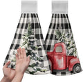 Christmas Hanging Kitchen Towels Winter Buffalo Plaid Red Truck Xmas Tree Hand Towel with Hanging Loop Black and White Check Christmas Dish Tie Towels Fast Drying Washcloth for Bathroom Set of 2