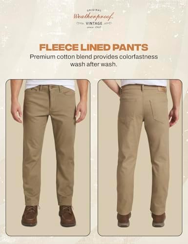 Weatherproof Vintage Fleece Lined Pants Men's - Regular Fit | Soft & Warm, Cold Weather Insulated Canvas Winter Pants for Men