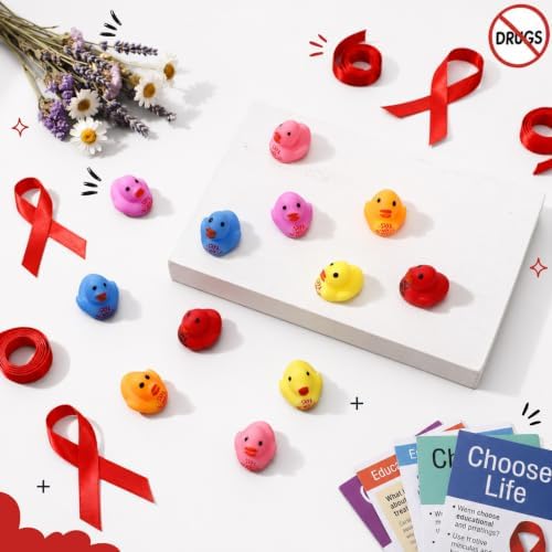 Thenshop 72 Pcs Red Ribbon Week Drug Free Duck Ball Bulk