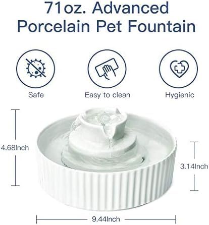Cepheus Pet Drinking Fountain-2.1L/71oz Ceramic Cat Water Fountain-Automatic Ceramic Water Fountain for Cats and Dogs with with Ultra-Quiet Pump(White)