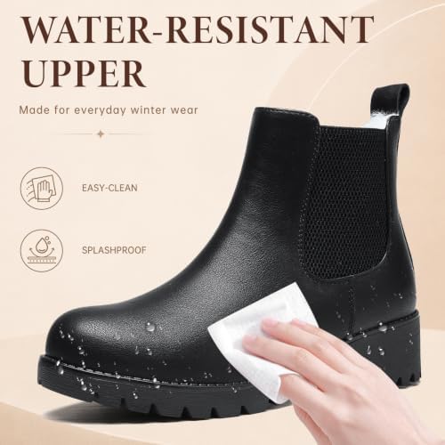 Chelsea Boots Women Winter Boots Fur Lined Chunky Lug Sole Ankle Booties