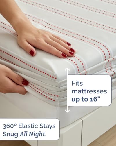 Christmas Sheet Set, Red Dot Stripe, Holiday Xmas Bedding Set - Twin Size