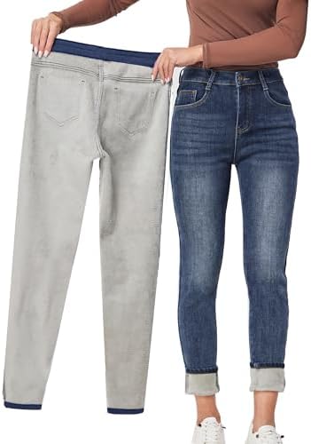 Yehopere Women's Winter Fleece Lined Jeans Slim Fit Warm Skinny High Waist Denim Jean