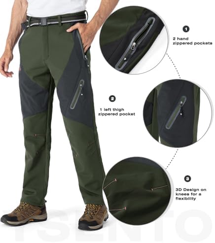 YSENTO Men's Snow Pants Fleece Lined Hiking Ski Winter Insulated Utility Work