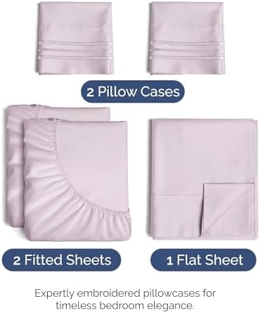 Split King Size 5 Piece Sheet Set - Breathable & Cooling - Light Lavender