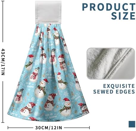 Christmas Winter Snowman Hanging Hand Towels Set of 2 Blue Snowflakes Xmas Holiday Kitchen Towels with Hanging Loop Tea Bar Dish Cloth Towels Soft Absorbent Fingertip Fast Dry Bath Towels