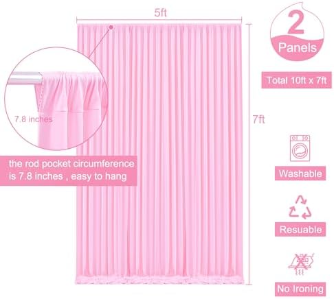 Pink Backdrop Curtain for Parties Baby Shower Wrinkle Free Pink Photo Curtains Backdrop Drapes Fabric Decoration for Weddings Birthday Party 5ft x 7ft,2 Panels