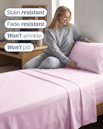 Twin XL Size 3 Piece Sheet Set - Breathable & Cooling Sheets - Light Pink
