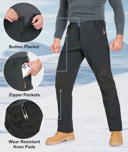 Mens Winter Snow Pants Waterproof Thermal Fleece Lined Hiking Pants with Zip Pockets