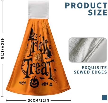 Halloween Trick or Treat Hand Towel with Hanging Loop Spooky Witch Haunted Castle Kitchen Hanging Towels Set of 2 Seasonal Holiday Fingertip Bath Towels Soft Absorbent Dish Tie Towel