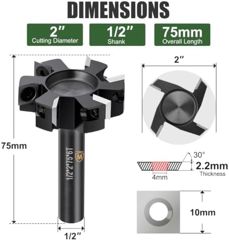 CNC Spoilboard Surfacing Router Bit 1/2'' Shank 2" Diameter 6 Wing