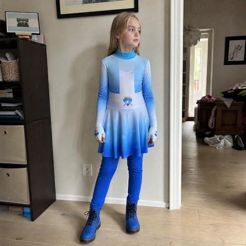 Girls Wonderland Costume Kids Cosplay Outfits Jumpsuit with Gloves Wig Set