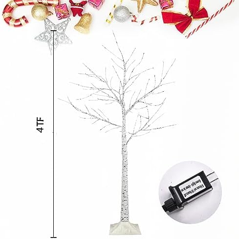 4 Pack 4FT Lighted Birch Trees, 192 LED Twinkling Trees, 2 Lighting Modes