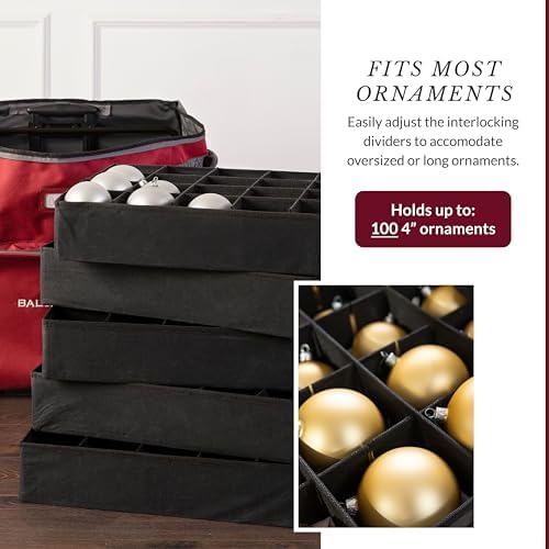Balsam Hill Deluxe Rolling Ornament Chest - 100pc Christmas Decoration Storage with Dividers & Trays