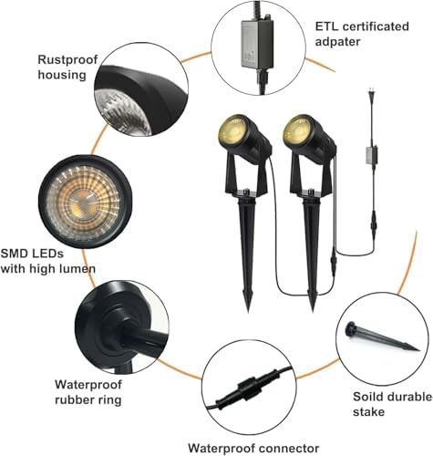 SUNTHIN 8 Pack Outdoor Landscape Lighting with Transformer, LED Spot Lights