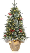 GarveeHome 3 ft Pre-Lit Artificial Mini Christmas Tree, Table Top Christmas Tree with 85 Warm White Led Lights, Cloth Bag Base, Battery Operated Outdoor Xmas Decor for Tabletop or Desk,1 Pack