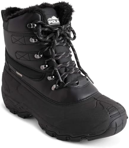POLAR Mens Waterproof Outsole Deep Tread Fully Faux Fur Lined Winter Durable Snow Boots