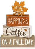 Lineshading 4 Pcs Fall Table Decor Maple Leaf Coffee Sign, Wood Block Set