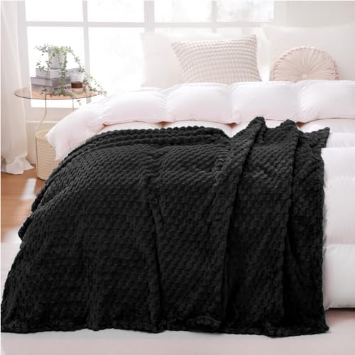 Puncuntex Black Throw Blanket 50"×60" inches Fuzzy 3D Jacquard Decorative