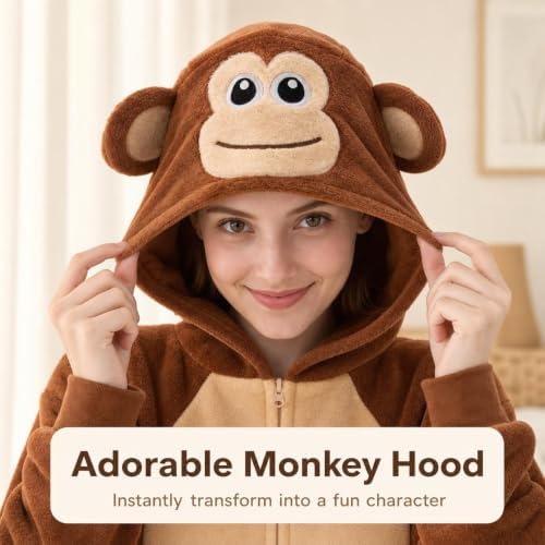 Snug Fit Unisex Adult Onesie Pajamas, Flannel Cosplay Animal One Piece Halloween Costume Sleepwear Homewear